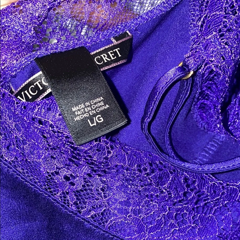 Victoria’s Secret Elegant Purple Lace Trim Chemise size L EUC - Picture 2 of 3